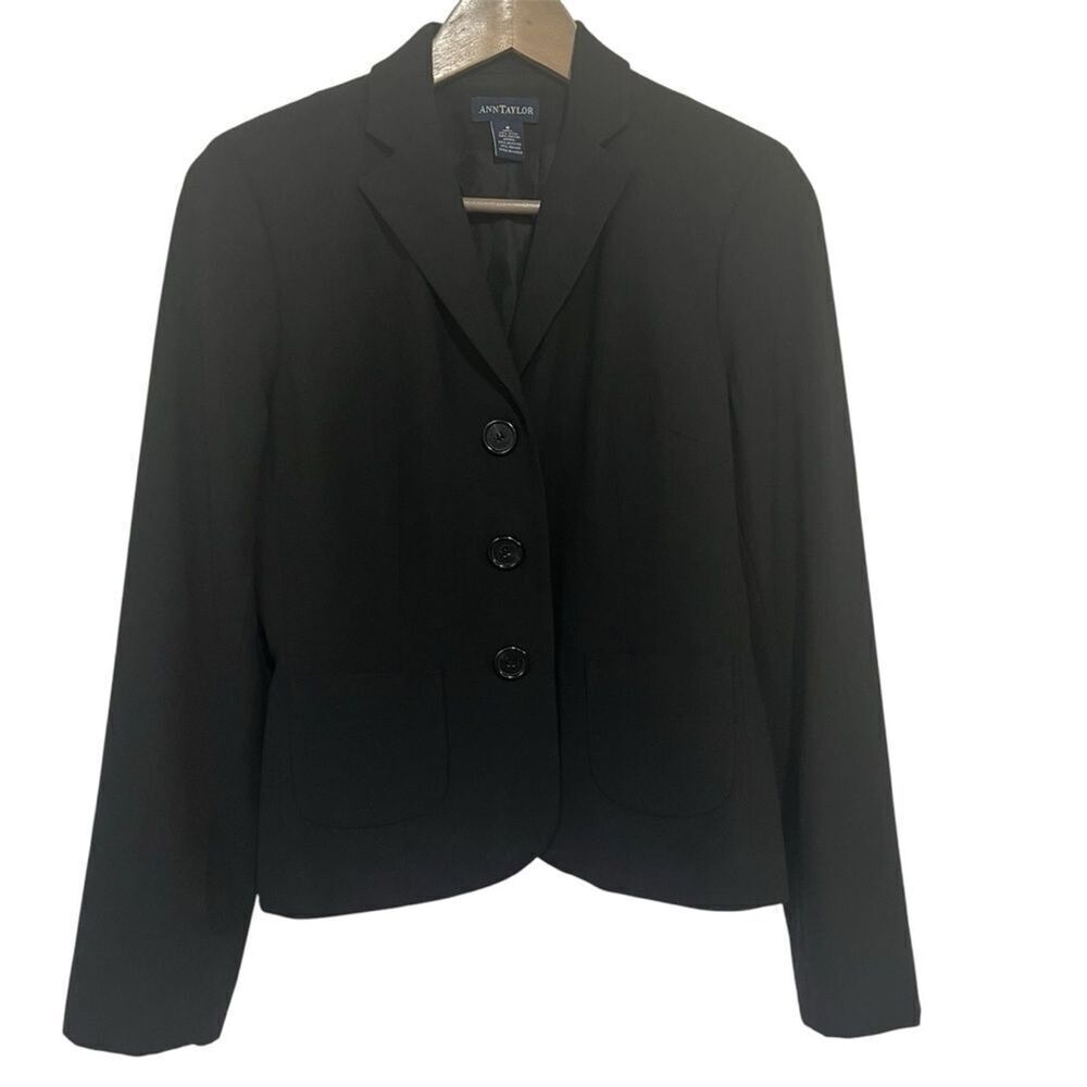 Vintage Ann Taylor Black Wool Blend Blazer Jacket Size 6 Made in Korea Classic